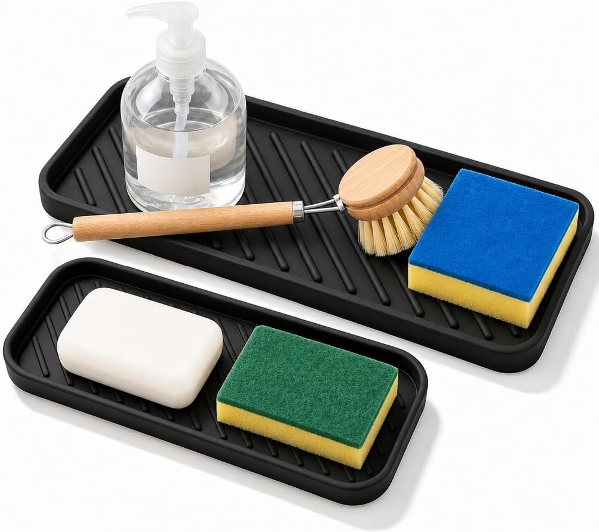 gootsteenorganizer, 30,5 x 12 cm/23 x 9 cm, afdruipmat, gootsteen, keuken, badkamer, organizer voor sponzen, borstels en zeep (2 stuks)