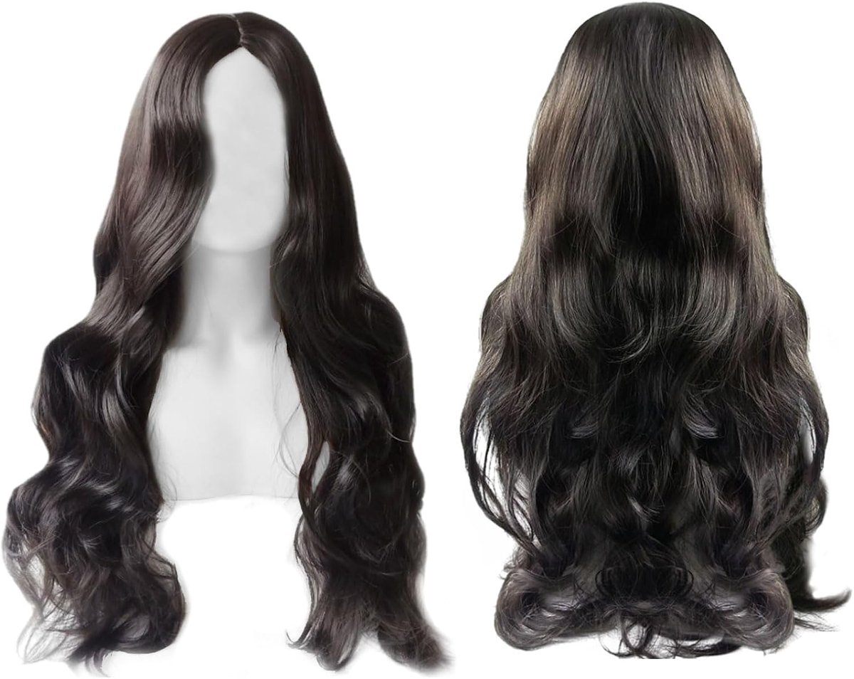 Lange golvende pruiken voor vrouwen, 27''/70cm zwart lange krullende damespruiken, damespruik, lang haar pruik golvend krullend haar cosplay Halloween feest pruiken (zwart)