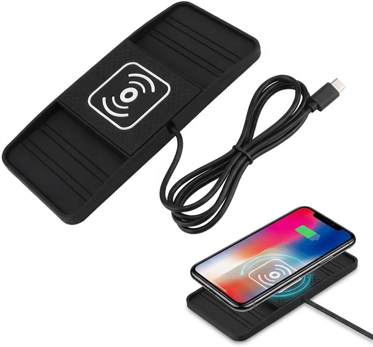15W Snelle Inductielader voor de Auto USB-C Draadloze Autolader met Design met Dubbele Uitsparing Antislip Snel Oplaadmat met Type-C Kabel 1M voor iPhone 17 16 15 14 13 12 11 X Samsung