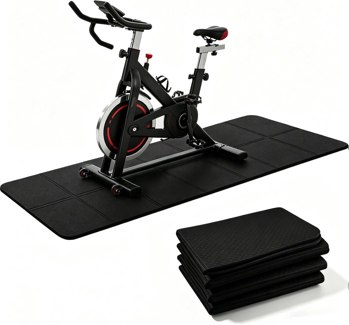 vloerbeschermingsmat fitnessapparaat, 183 x 61 cm, 6 mm dik, antislip en geluiddempend, beschermmat voor loopband, hometrainer, crosstrainer, wandelpad, fitnessmat (zwart, 183 x 61 x 0,6 cm