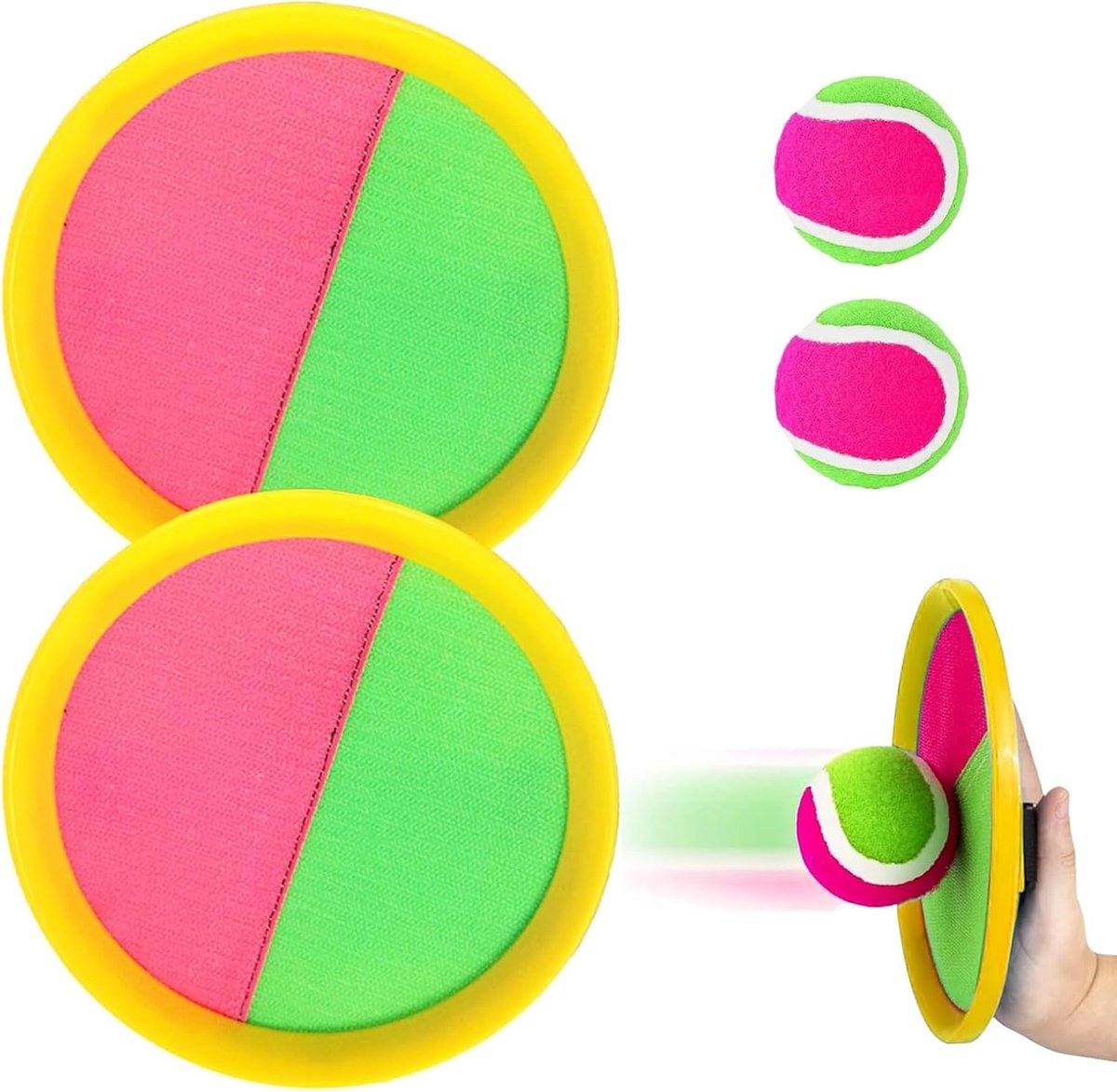 Balvang- en werpspel, 2 rackets en 2 ballen, voor strand, water, tuin, buiten, binnen, zwembad, terras, kinderen en volwassenen van 2-10 jaar