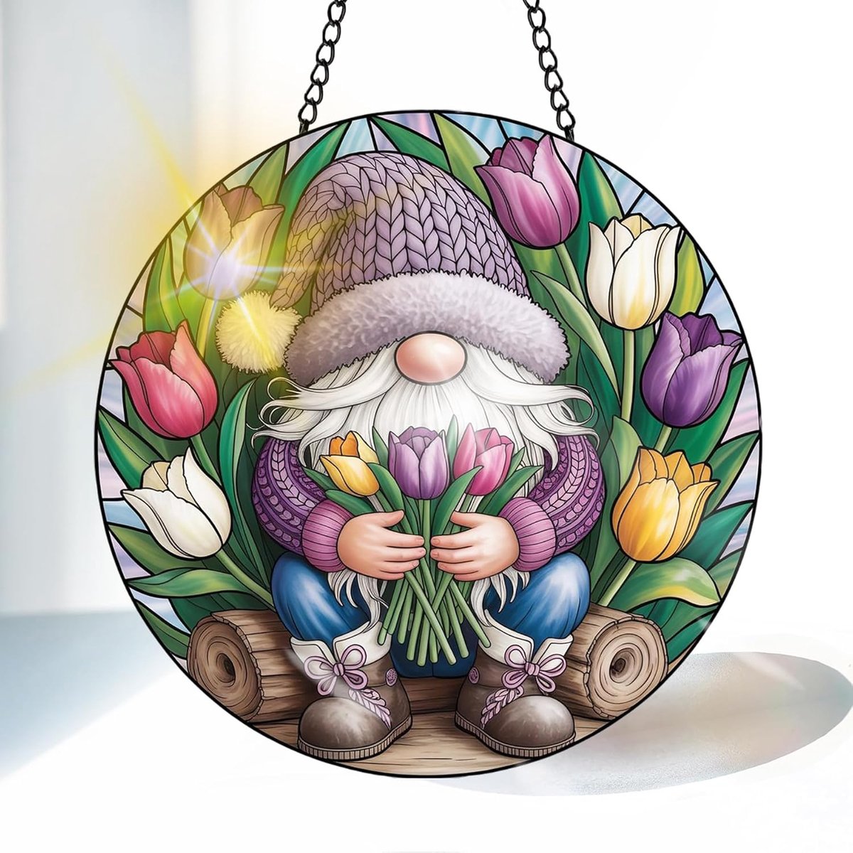 Dwerg Gekleurde Glas Zonnevanger 20 cm, Decoratief Lente Glasraam Ornament met Ketting en Ophanghaak, Raamdecoratie voor Venster, Woonkamer, Tuin of Balkon, Cadeau Idee