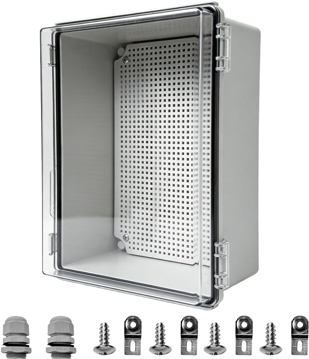 waterdicht IP67, stroomverdelerdoos voor buiten, 350 x 250 x 150 mm, transparante schakelkast met roestvrijstalen gespen en slotgat, ideaal voor Schuko-stekker en balkonkrachtcentrale