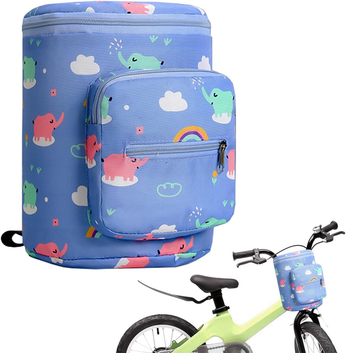 Stuurtas voor kinderen, fietsmand voor, opvouwbaar, fietsmand, stuurtas, fietstas voor loopfiets, driewieler, scooter, kinderfiets, accessoires, Blauwe olifant, Medium, Blauwe olifant