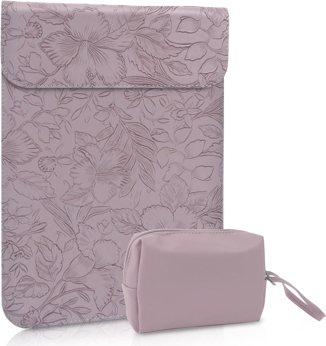 16-15,6-15-14-13,3-12 inch laptophoes met kleine tas, PU-leer met bloemenpatroon, wafelpatroon, tas voor MacBook Air/Pro/Surface Dell Lenovo 15 inch - 16 inch paars