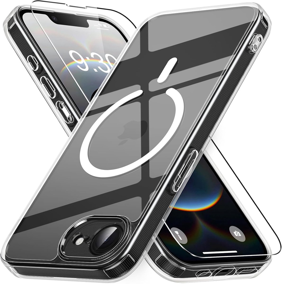 Magnetische beschermhoes voor iPhone 16e met 1 gehard glas, compatibel met MagSafe, valbescherming van militaire kwaliteit, mat, transparant, dun, schokbestendig, transparant