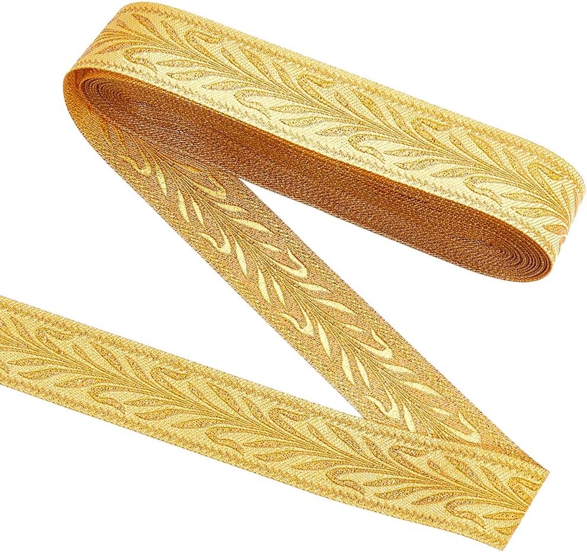 PandaHall 10 m Goudblad Jacquard Lint 2,4 cm Breed Etnische Boho Geweven Jacquard Trim Goud Geborduurd Lint Vintage Naaien Webbing Linten Prachtige Bladeren Riemen Voor Naaien Knutselen Kleding