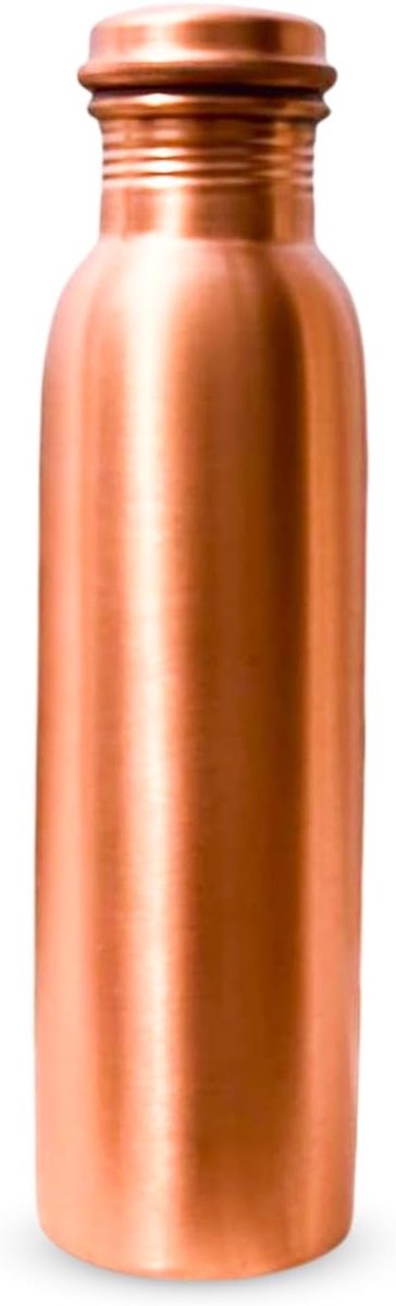 koperen waterfles 900 ml, 99,99% puur koper, lekvrij, naadloos design, siliconen sluiting, licht, ayurvedisch, geen binnencoating, milieuvriendelijk en antimicrobieel