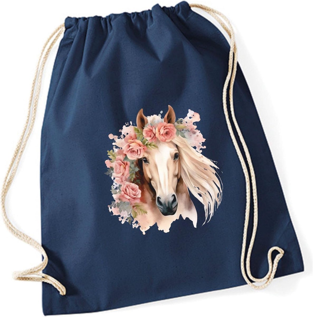 minimutz Gymtas paard meisjes, stoffen tas, rugzak van katoen om te trekken, sporttas, school, wisselwaszak, kleuterschool, 12 liter, donkerblauw, Einheitsgröße, Casual