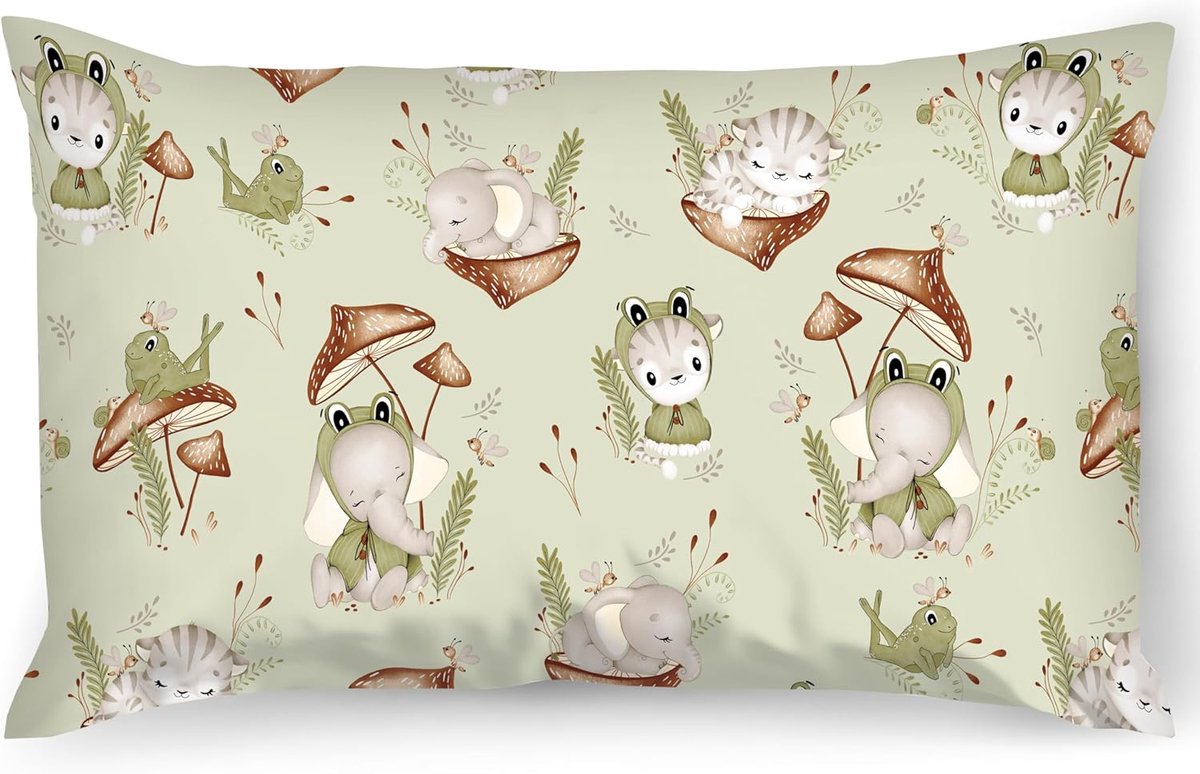 Kussensloop kinderen, kussensloop 35 x 70 cm van 100% katoen, kussenhoes, Öko-Tex Standard 100, kinderhoezen met ritssluiting, kikker & vrienden
