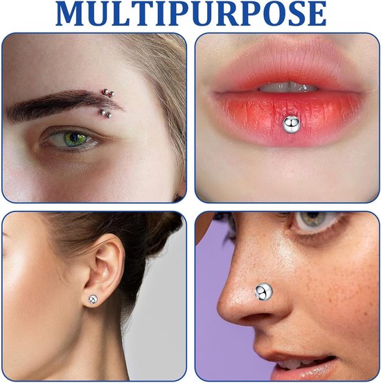 40 stuks zilveren piercingballen (1,2 mm en 1,6 mm), reservekralen, geschikt voor neus-, lip-, wenkbrauw-, navel- en tongpiercings (3/4/5/6/8 mm). — afbeelding 4