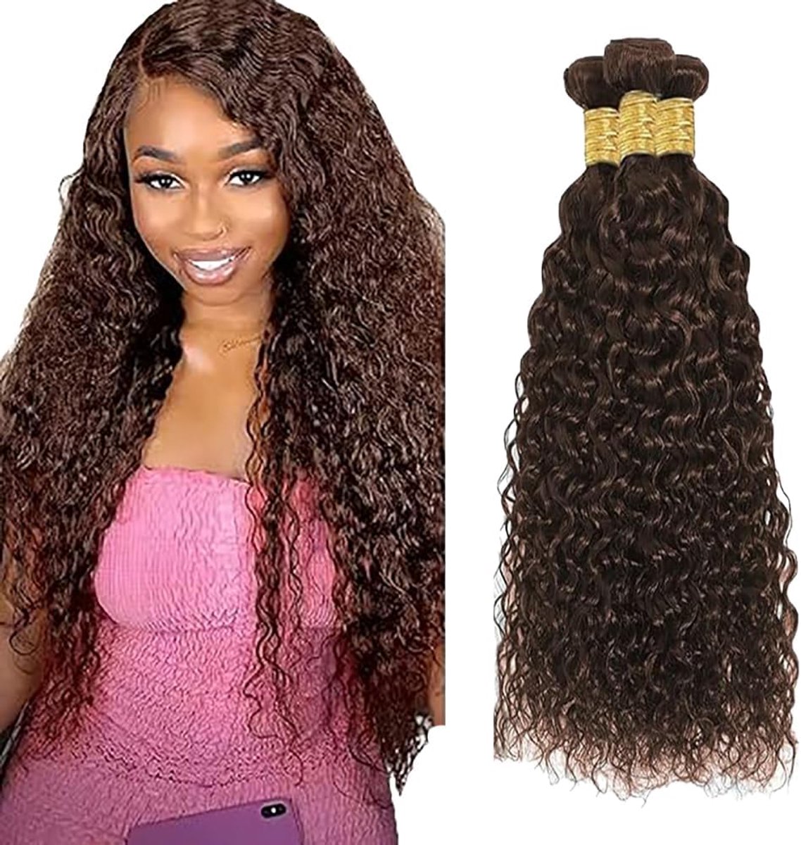 Wave Human Hair Bundles 3 Extension 50g/Per Machine Double Wefts Unprocessed Remy Weave #4 Chocolate Brown Color for Woman 22 24 26 Inch