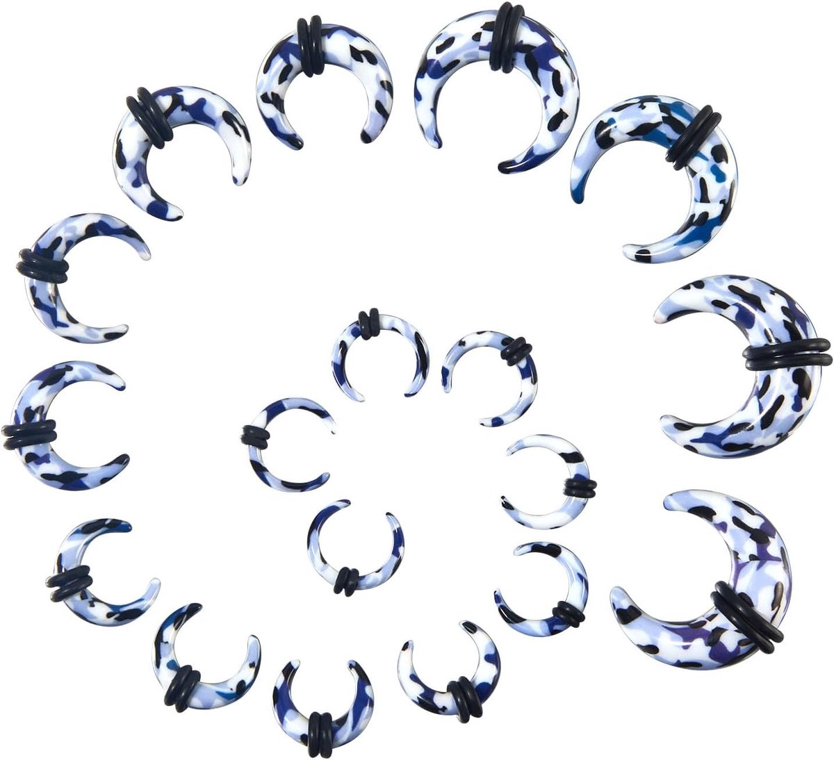 Arcyl Stretchslak, set van 1,6 - 10 mm, voor oorpiercing, flesh tunnel plugs, Acryl