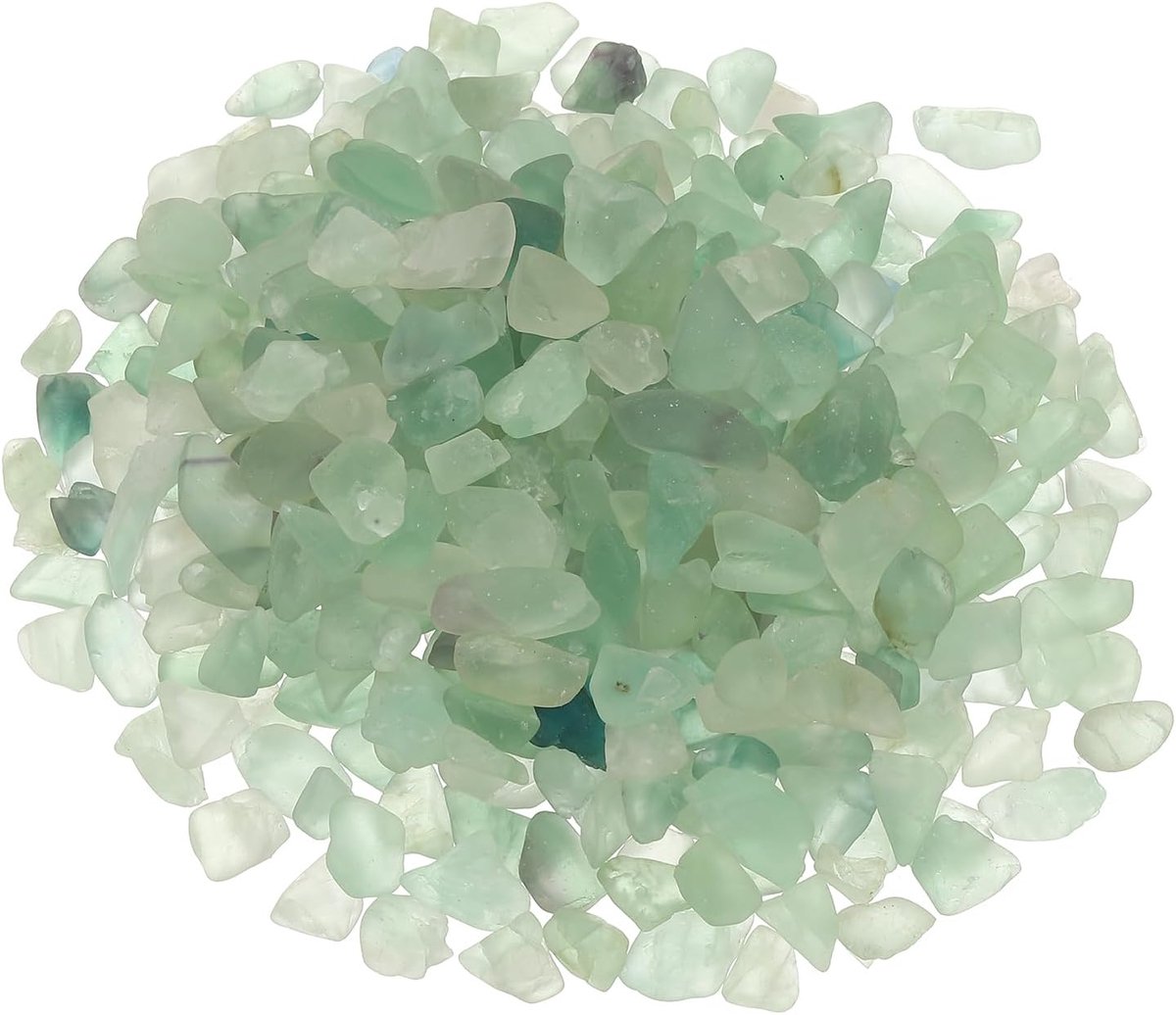 Geslepen Chips Stenen, 500g/1lb Fluoriet Geslepen Grind Edelsteen Gemalen Stenen Kristal Natuurlijke Rotsen in Bulk voor Sieraden Maken Ambachten Vaasvuller Plantendecor, Groen Fluoriet