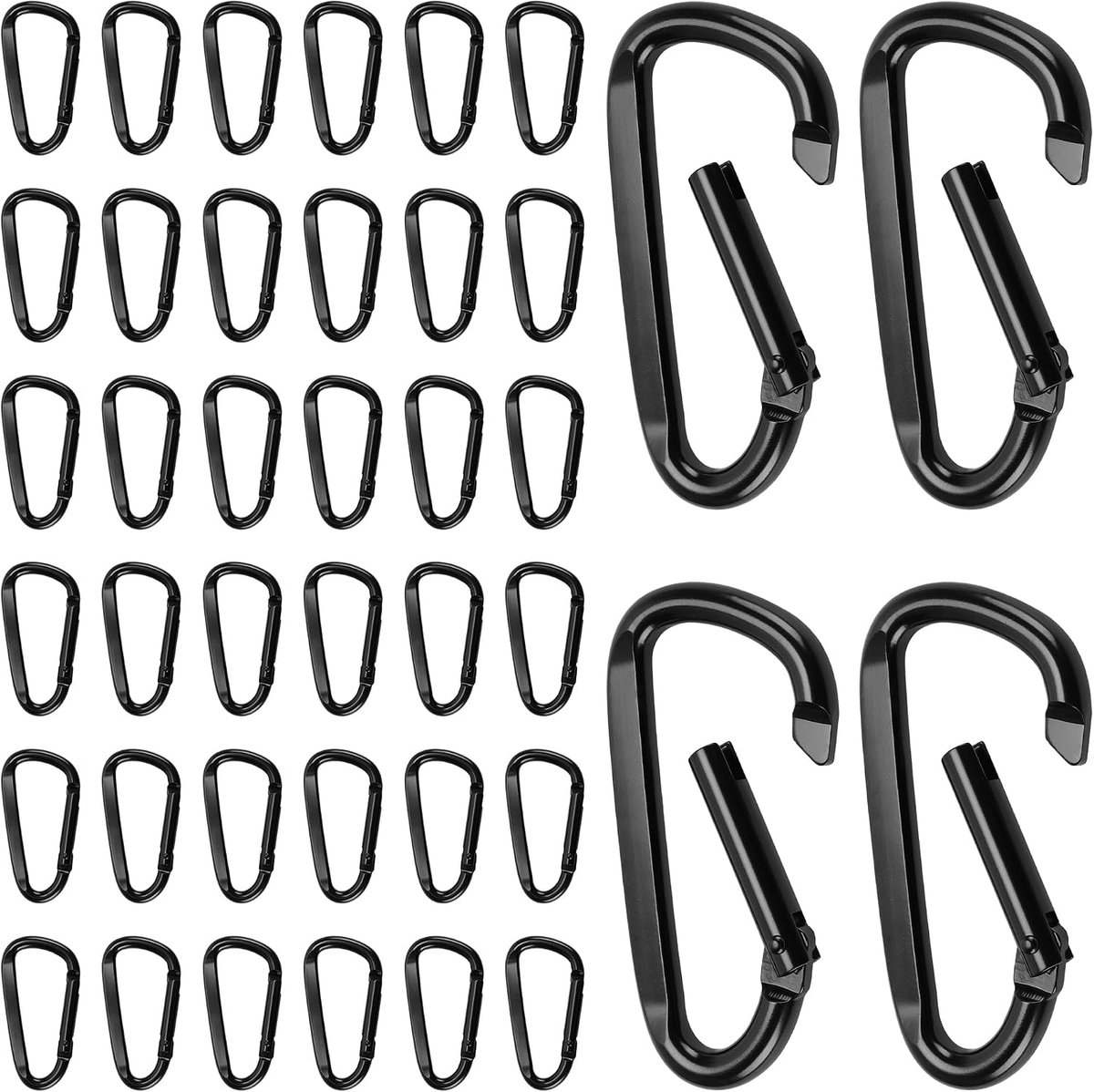 40 stuks aluminium karabijnhaken zwart, 75 mm D-ring karabijnhaak groot, sleutelhanger voor kamperen, wandelen, vissen, rugzak