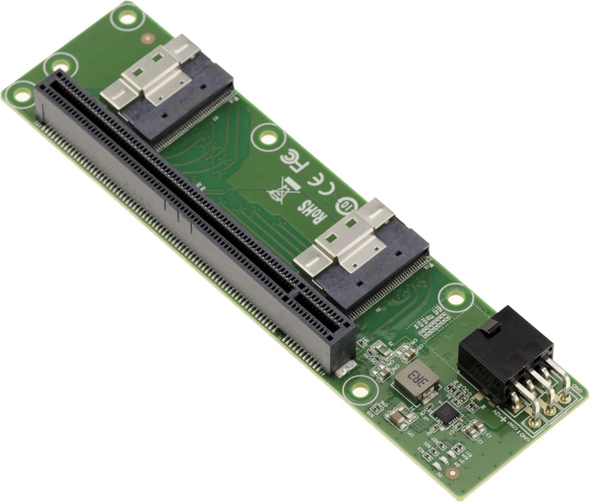 2-Port SFF-8654 8i naar PCIe Gen 4.0 x8 of x16 kaart om een PCI Express poort te verplaatsen met behulp van twee SFF8654 24G aansluitingen | SFF8654 naar PCIe Gen4 kaart voor PCI Express