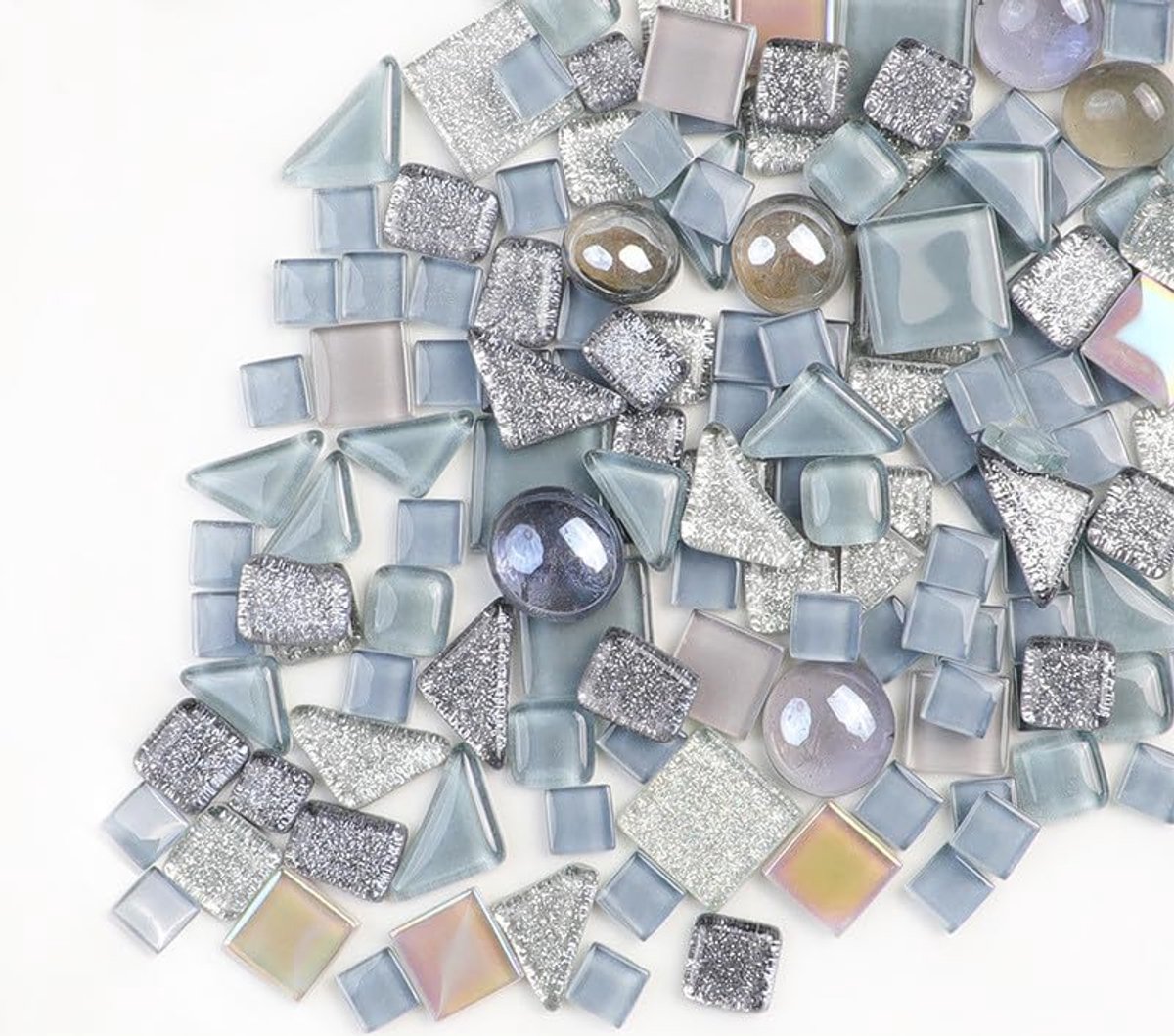 200 g onregelmatige kristallen mozaïek glazen tegels voor ambachten, gemengde kleuren kleine mozaïek glas stukken doe-het-zelf hobby's kinderen voor woondecoratie (grijs)