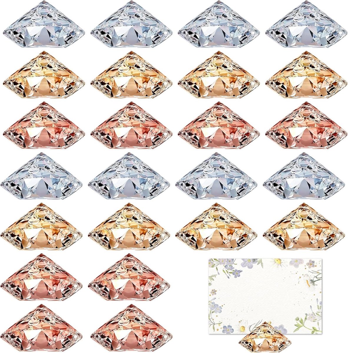 24 stuks acryl diamanten tafelkaart houders – Transparant, Roségoud & Champagne – Tafeldecoratie voor bruiloft & feest
