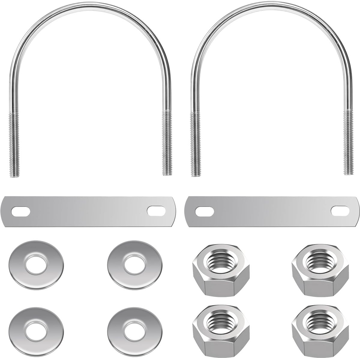 U-bouten, rond, M6, U-bouten, roestvrij staal, voor bevestiging van binnenbuizen, breedte: 76 mm, hoogte: 96 mm, 2 stuks
