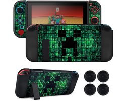 Coque voor Switch, Dunne Flexibele Dockbare Switch Beschermhoes, Krasbestendige TPU Beschermhoes met 2 JoyCon Hoezen en 4 Joystick Grip Caps - Groen Switch