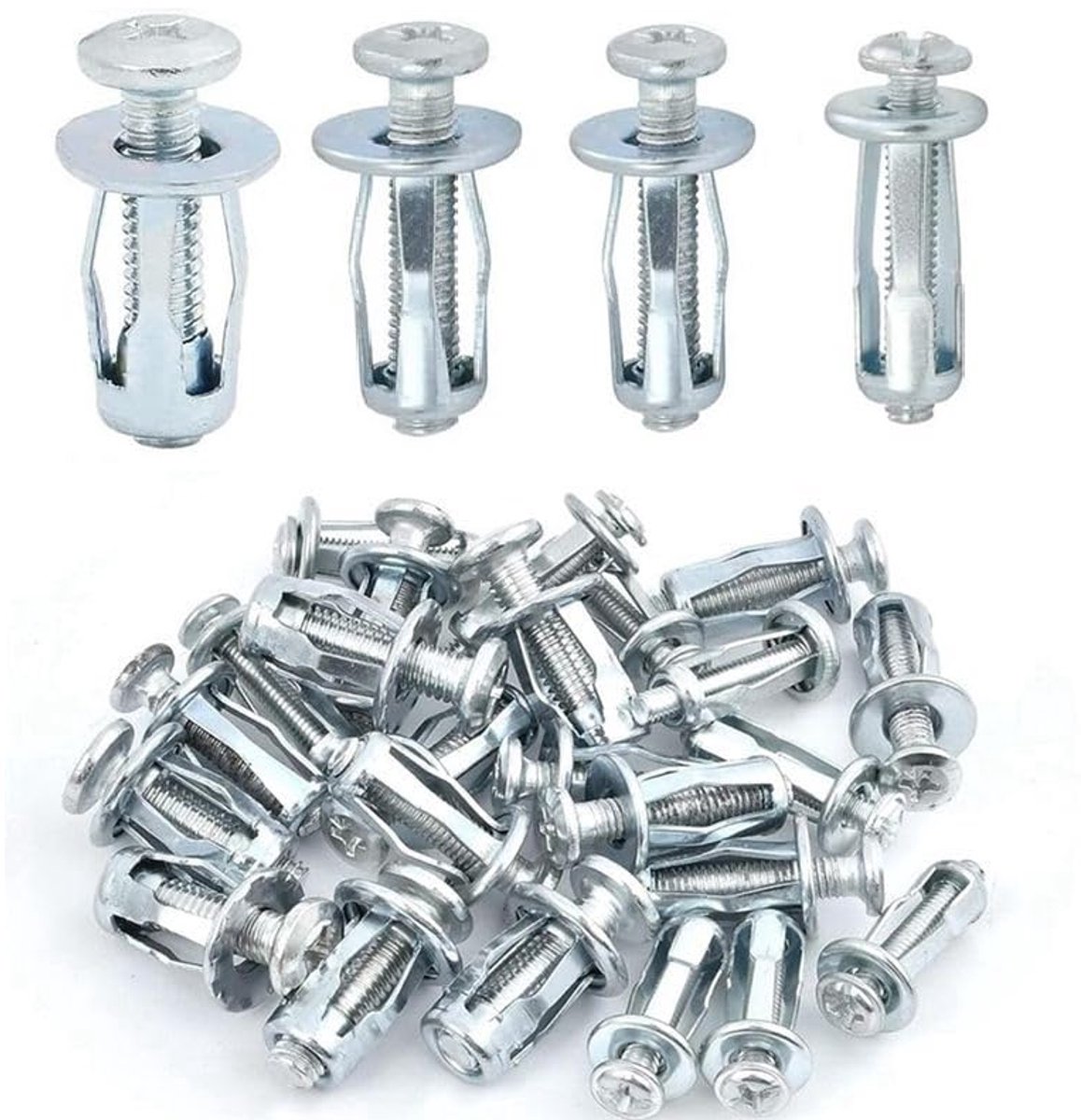 Set van 60 bloembladmoeren met schroef M4, M5, M6 - expansiepluggen van verzinkt staal voor gipsplaat en holle wand PUNTO ES LIGHTING