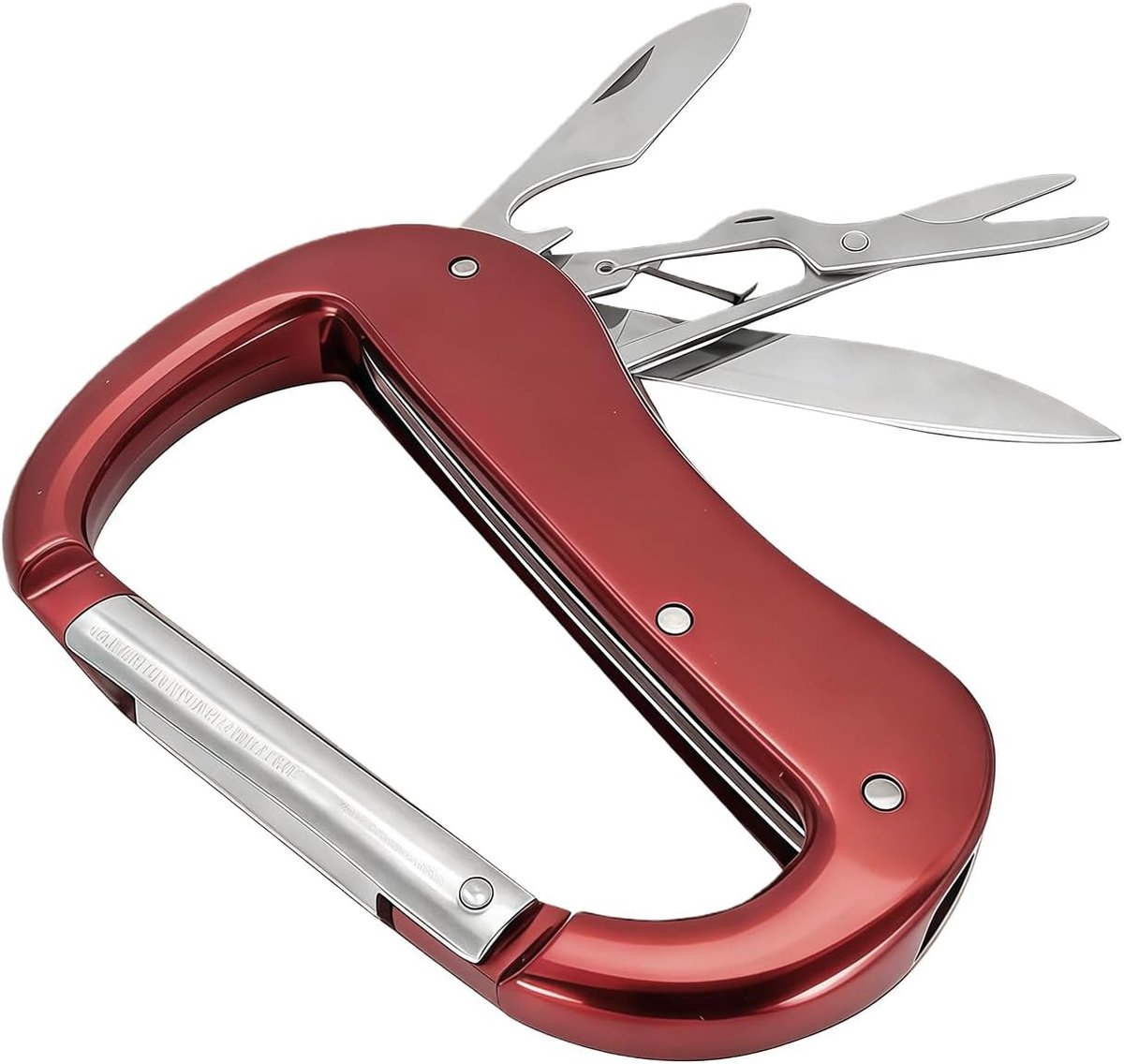 Karabijnhaak van roestvrij staal, compacte multifunctionele karabijnhaak, opvouwbaar multifunctioneel gereedschap, voor wandelen en kamperen, lichtgewicht outdoor gadgets tool (rood)