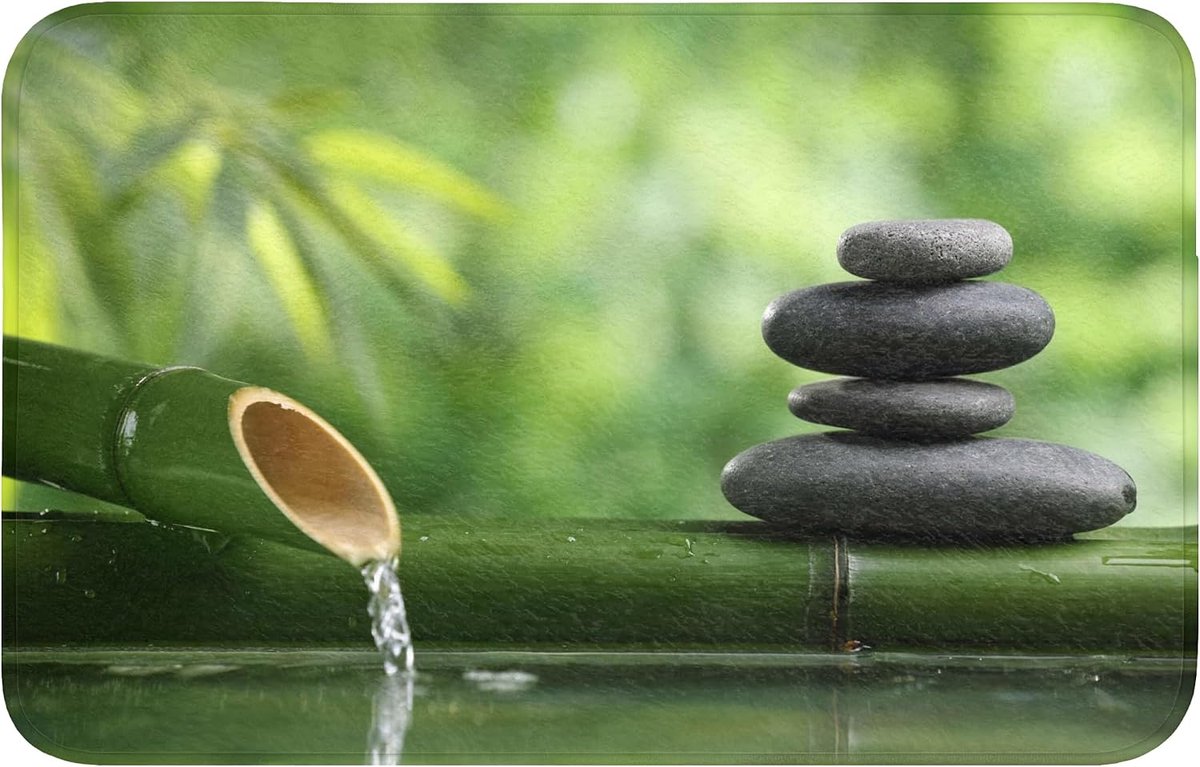 Badmat Rechthoekig 80x50 cm Badkamer Bath Mat Douchemat Antislip Wc Badkamermat Memory Foam Wasbaar Bathroom Toilet Mats Washable Zen - Stenen - Groen - Natuur - Bamboe