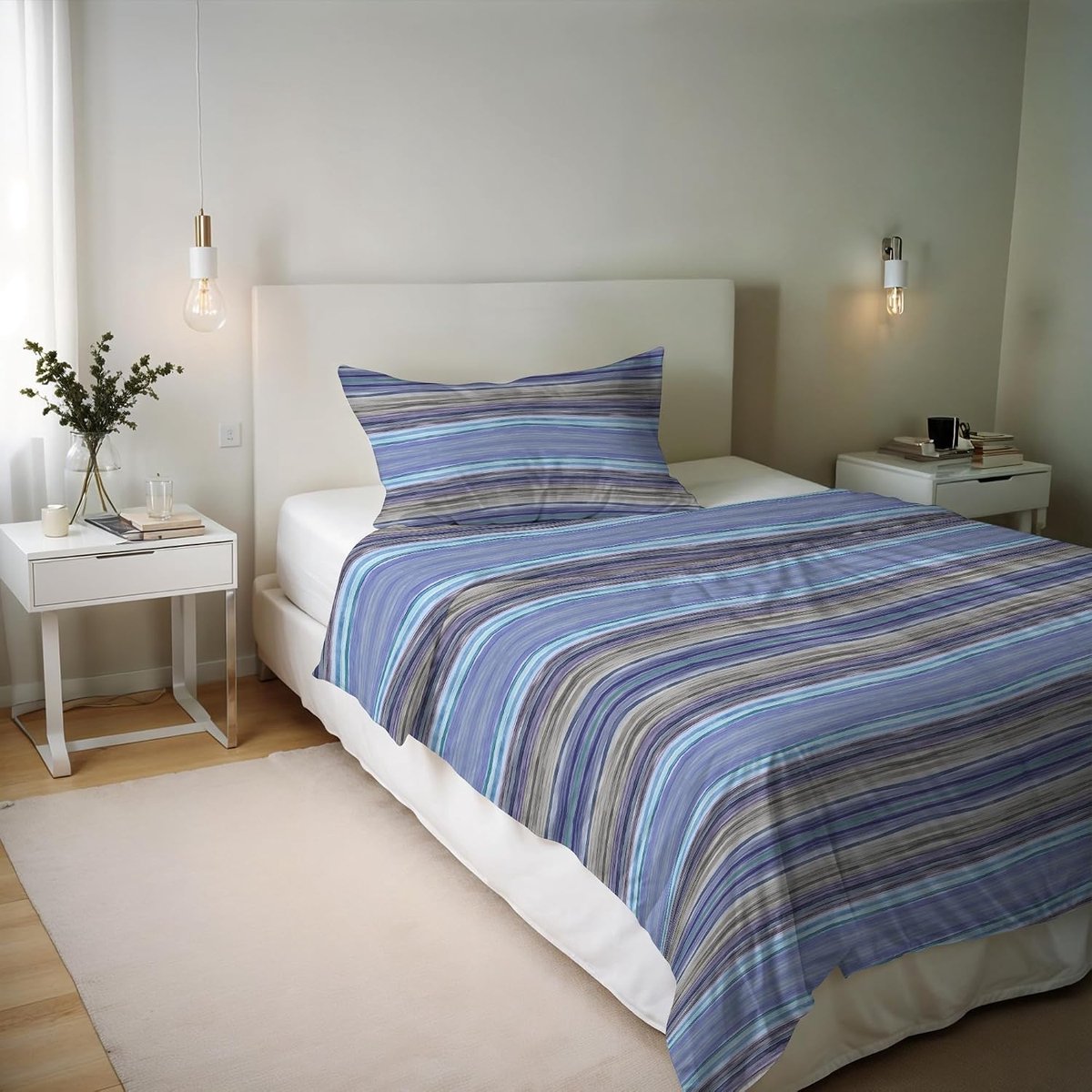 Beddengoedset voor eenpersoonsbed, katoen, river, Made in Italy, dekbedovertrek 150 x 200 cm met dubbele omslag en kussenslopen (eenpersoonsbed, Rio Blue)