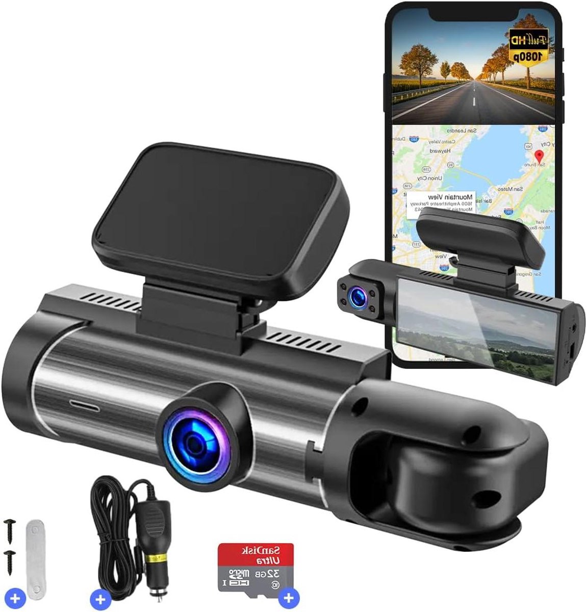 Dashcam Auto - Rijrecorder Camera - Veilig Rijden - Dubbele Lens - Full HD - Zwart