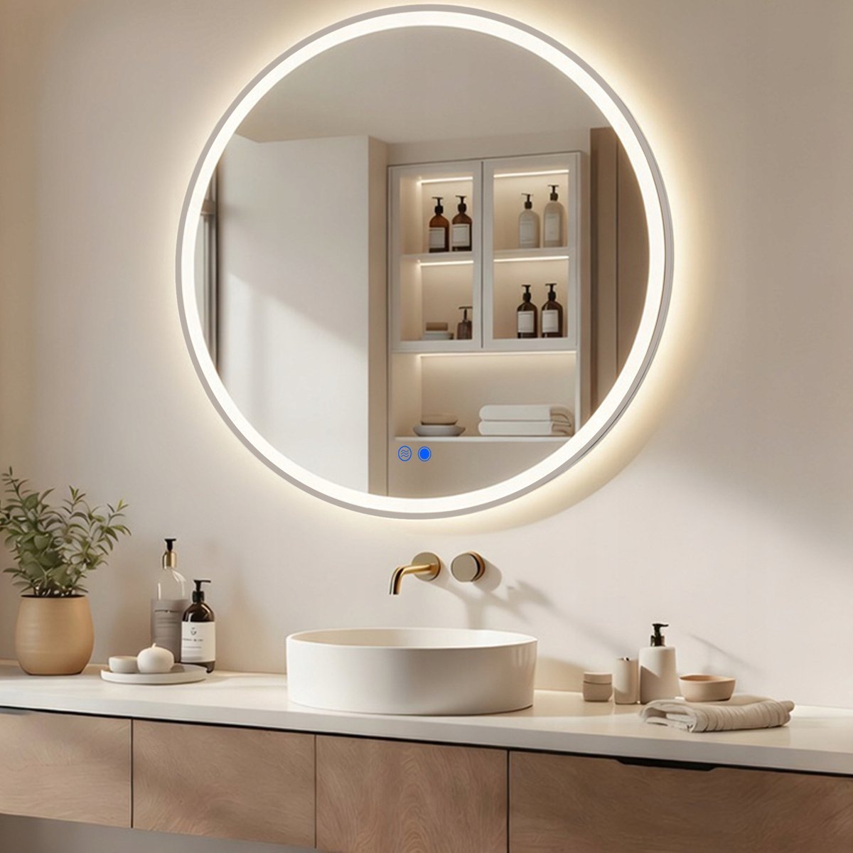 Badkamerspiegel Rond 80x80cm Geborsteld Zilver LED Mat