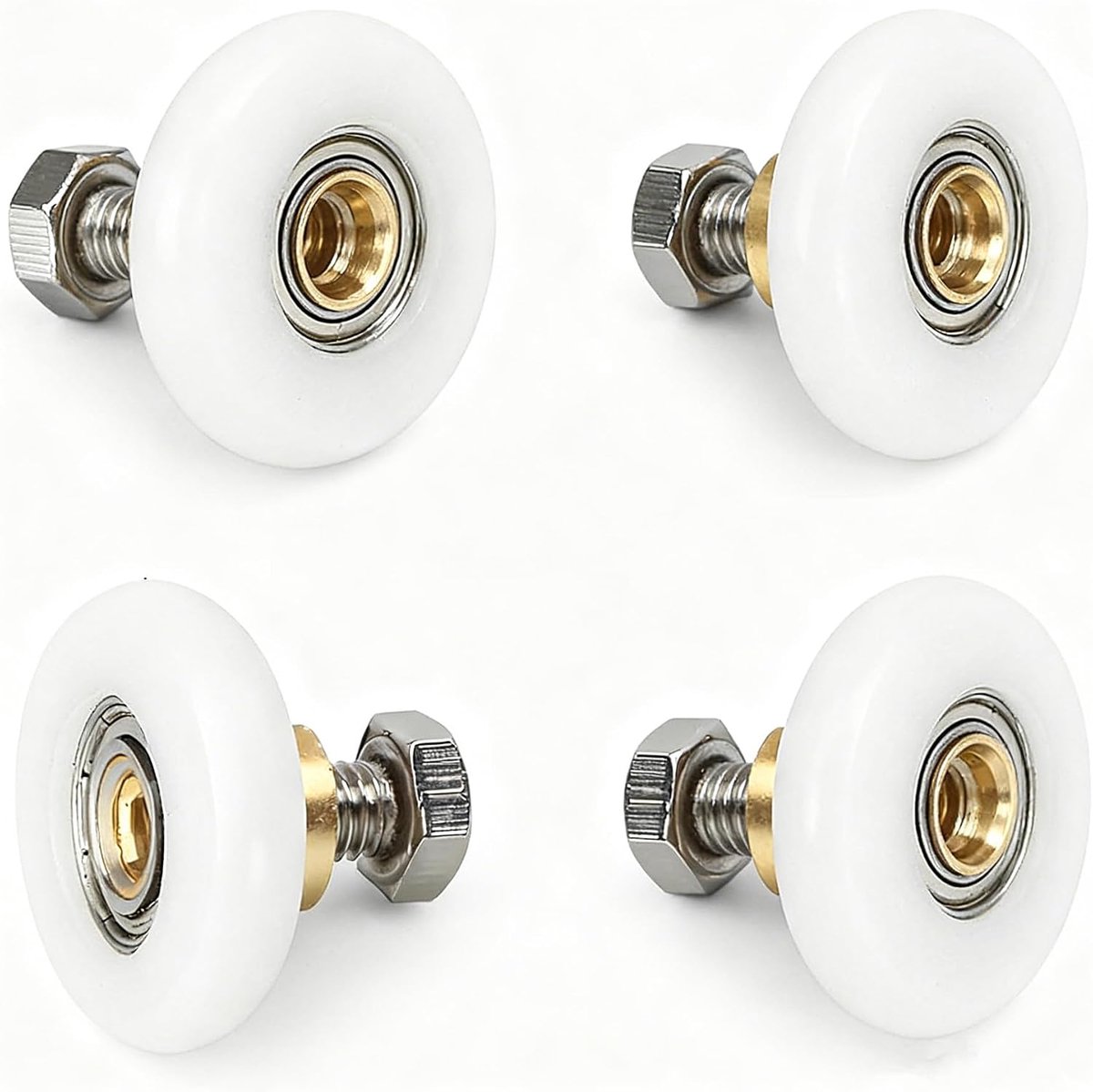 Douchedeurwieltjes, 4 stuks douchedeurwielen met messing as, 25 mm glijwielen voor zacht en stil glijden, badkameraccessoires, universele reserverollen voor douchecabine, schuifdeur
