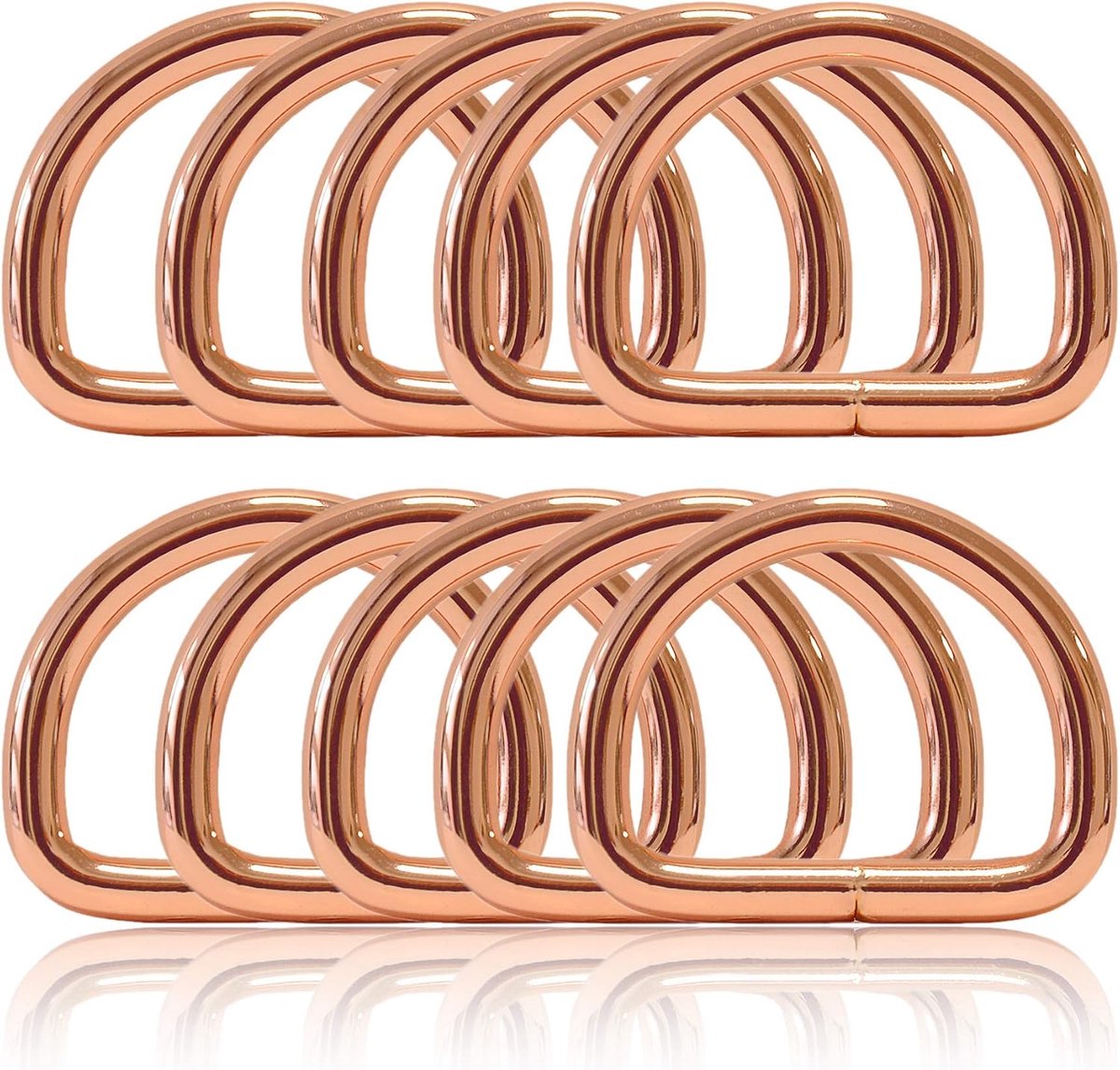 stalen D-ring beslag Rose-Gold, 10 stuks set, 26 mm binnenmaat, 4 mm dikte, onderzijde puntgelast, nietroestend, voor DIY hondenhalsband en hondenlijn, geschikt voor Paracord 550, 35 x 27 mm