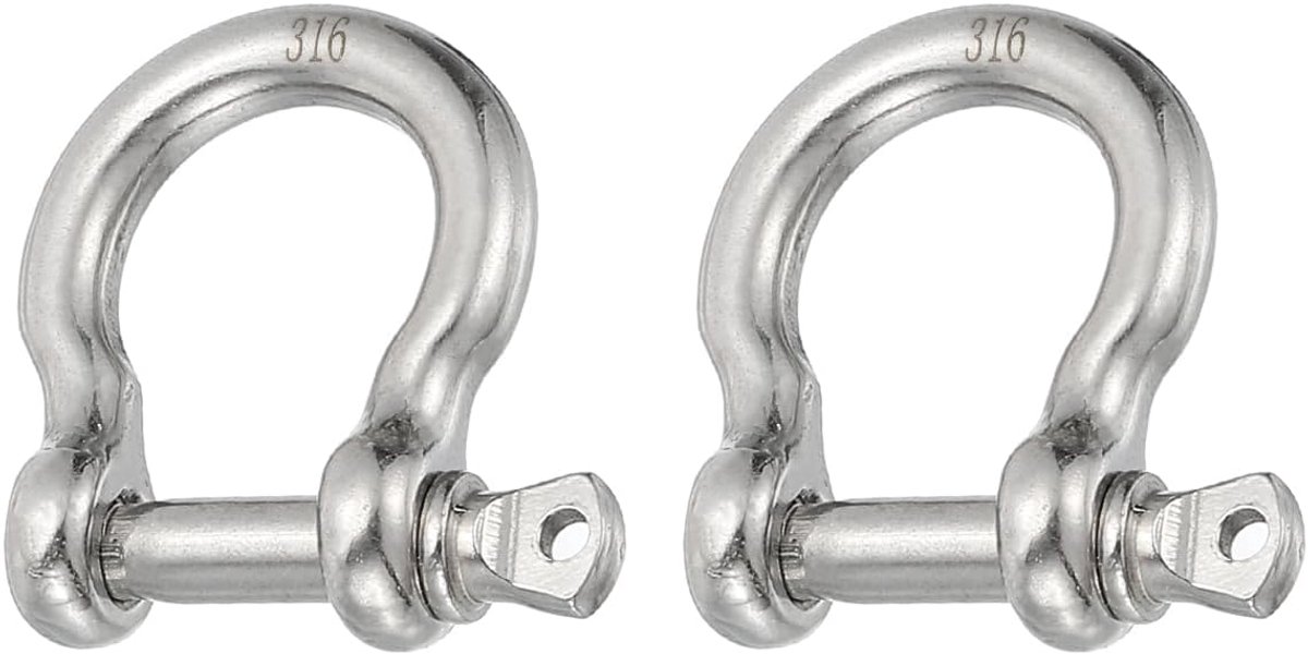 Schroefpin beugel 3,9 mm 1/8 "220 Lbs, 2 Stks 316 Roestvrij Staal Gesmede Boog Sluiting Marine Grade voor Kettingen Draad Touw Outdoor, Zilver
