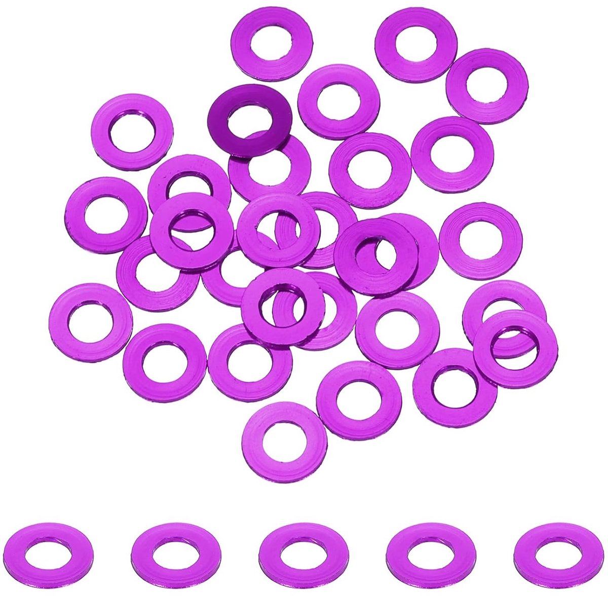 Platte sluitringen van aluminium, geanodiseerd, gatdiameter 3 mm/0,12, ronde sluitringen voor RC/FPV/PC/mechanische drones, modelonderdelen (paars)