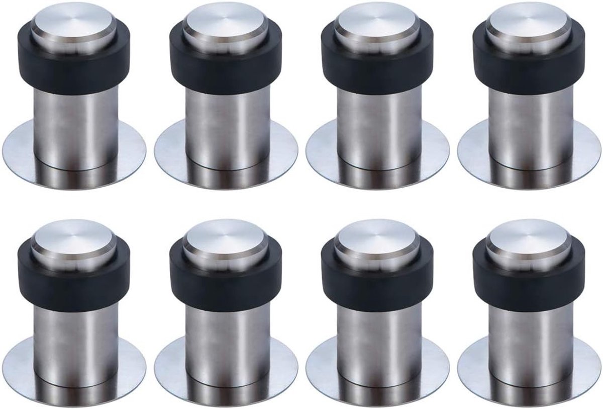 Deurstopper - Zilver - 6 cm - Roestvrij Staal met Rubber - Voor Muurbeveiliging