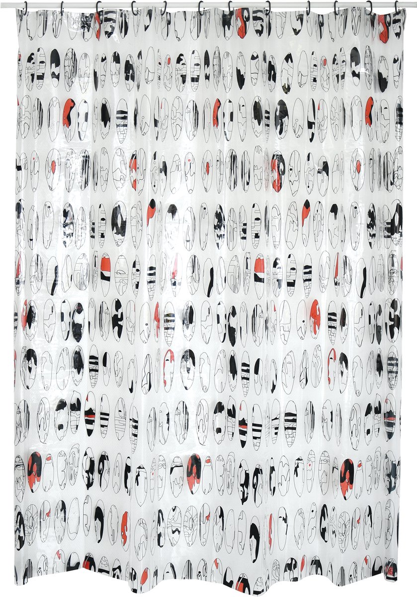MSV Graphic Design Douchegordijn 180x200 cm - Waterdicht PEVA Douchegordijn in Rood, Zwart en Transparant