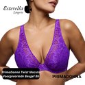 Paarse kanten voorgevormde beugelbeha met de tekst 'PrimaDonna Twist Mocuto Voorgevormde Beugel Bh'.