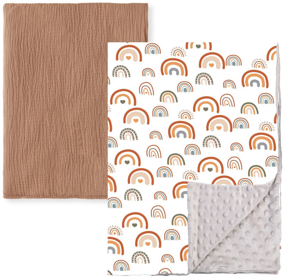 2-delige babydekenset van katoen, 75*100 cm, pasgeboren deken, 100% puur katoen en fleece, multifunctioneel dubbelzijdig babydoopcadeau, geschikt voor kinderwagens, als troostdeken of als inbakerdeken,Set 3