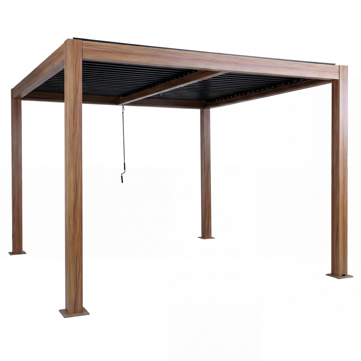 Pergola MCW-L46, tuinhuisje Lamellenpaviljoen, 10 cm aluminium frame, stormbestendige regengoot, 3 x 4 m ~ houtlook