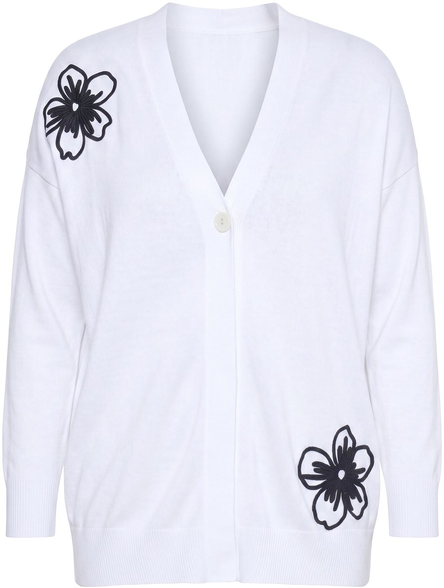MIAMODA - Dames - Vest loose fit bloemenborduursels - Sneeuwwit - Maat 50+