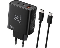 Adaptateur USB C Nuvance - 65W - Chargeur - Chargeur rapide - Câble USB C 100W inclus - 3 ports - Chargeur USB C