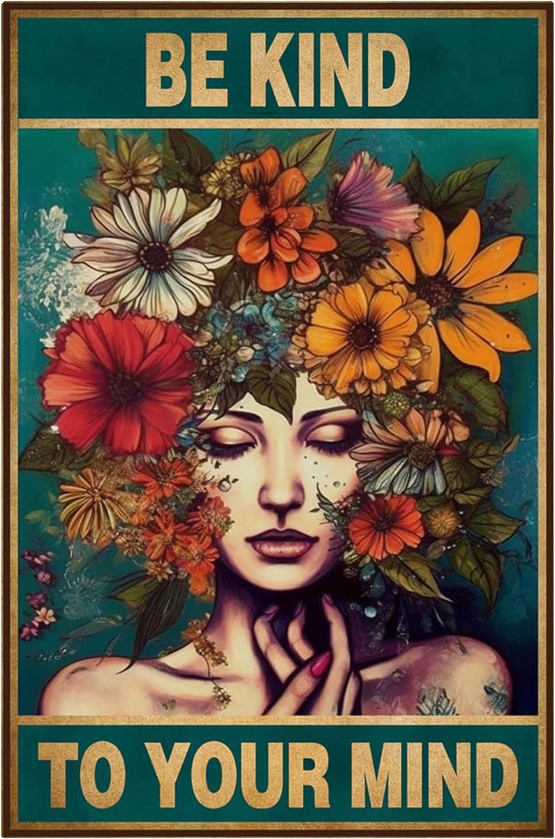 SnelShoppen - Vintage Foto Poster Be Kind to Your Mind - Hippie Boho Wanddecoratie - Aanmoediging Cadeau voor Vrouwen - Perfect voor Thuis, Kantoor, S