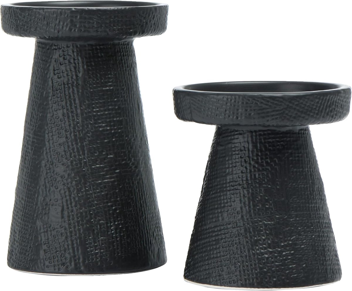 SnelShoppen - Set van 2 Steengoed Pillar & Taper Kaarsenhouders, Elegant en Tijdloos, Perfect voor Feestelijke Gelegenheden, Kleur: Wit, Ideaal voor H