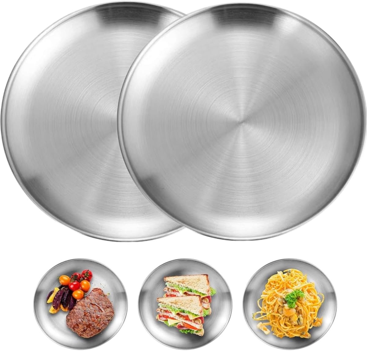 SnelShoppen - 2 Stuks Ronde Roestvrijstalen Tafelgerei, Campingborden, Serveerplaten, 20cm, Ideaal voor Keuken, Feest, Tuin en Kamperen