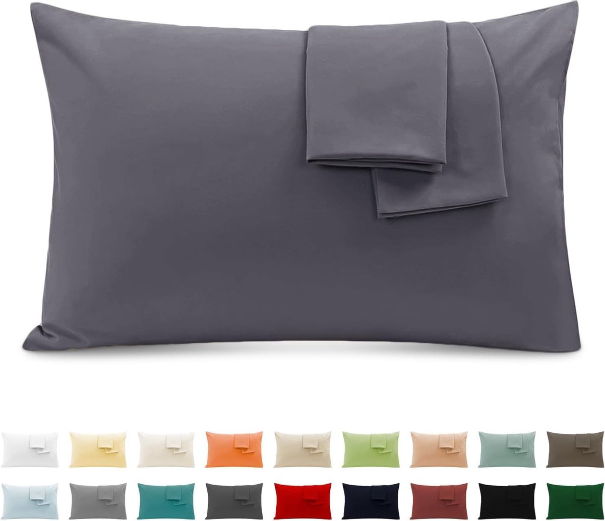 SnelShoppen - Set van 2 Kussensloopcovers 100% Katoen 50x70 cm, 2 Stuks, Super Zacht Premium Jersey Kussensloop, Donkergrijs voor Thuis, Slaapkamer, e