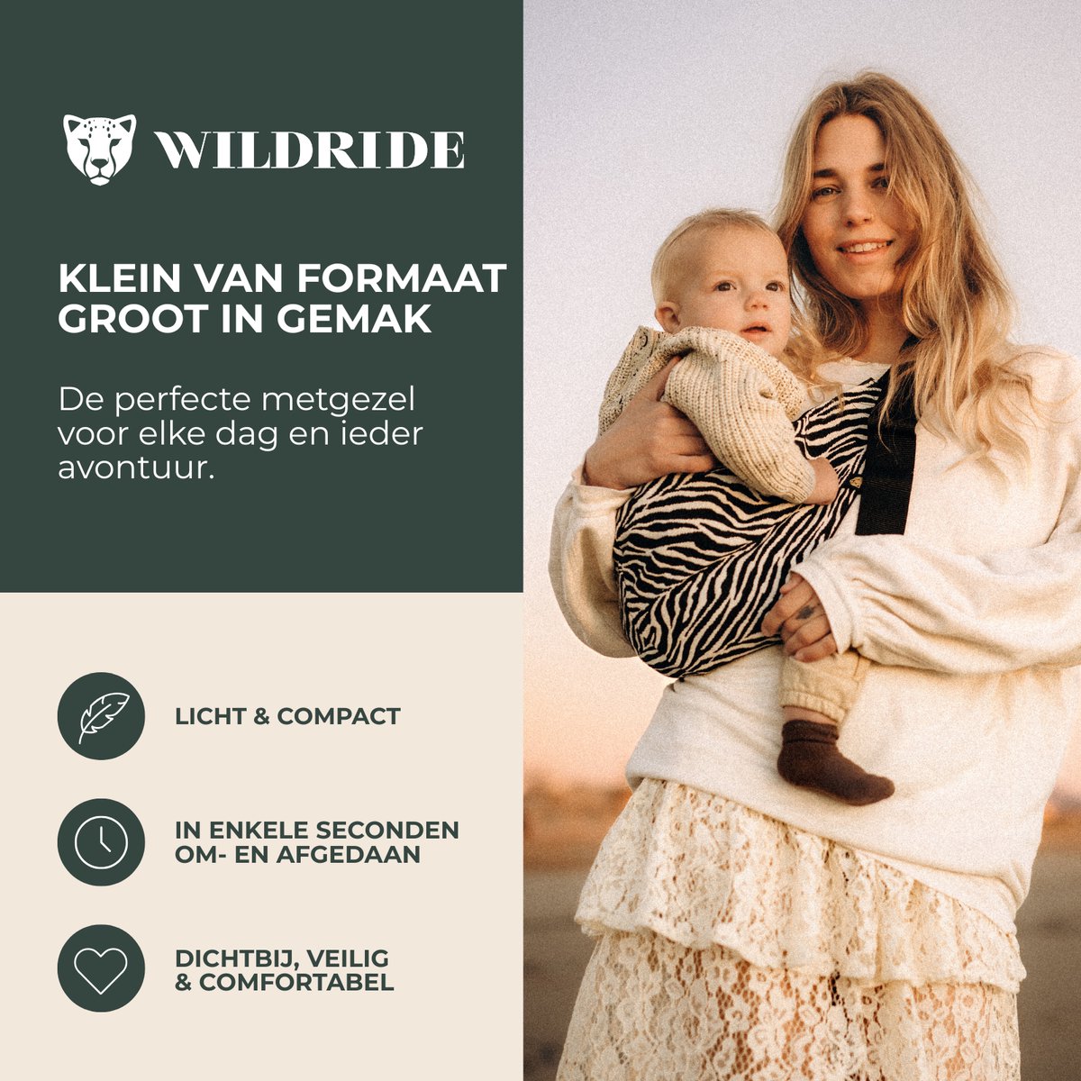 Wildride® Kinderdrager Beige - 100% Katoen - Lichtgewicht & Draagbaar - Heupdrager Voor Kinderen van 9 Maanden tot 4 Jaar - Draagzak voor Baby en Peuter - Baby Carrier - Tot 20 kg – foto 6