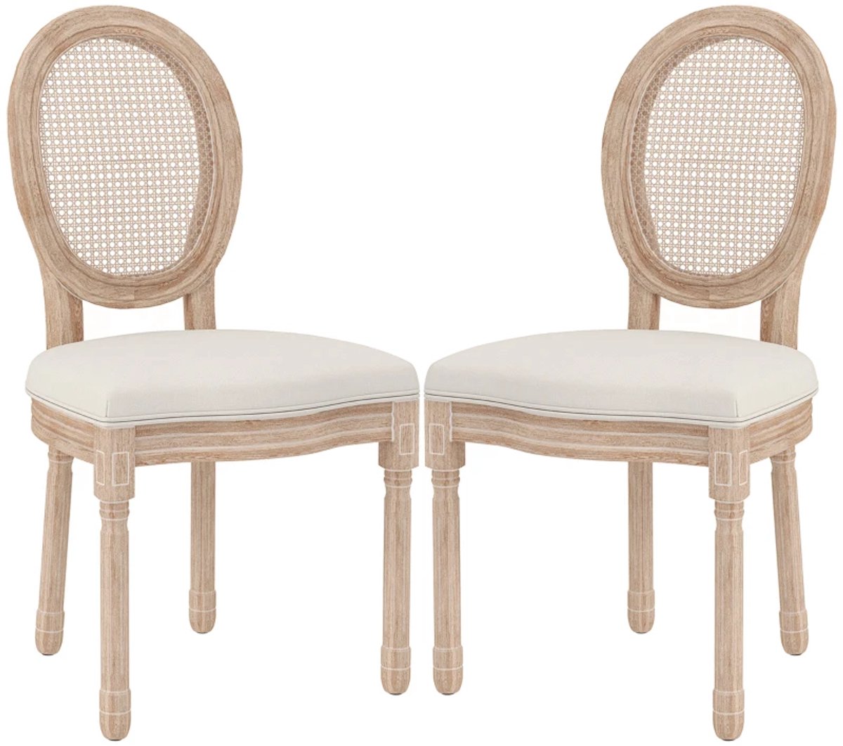 Eetkamerstoel - Set Van 2 - Keukenstoelen - Vintage Design - Weens Geweven Look - Naturel En Crème