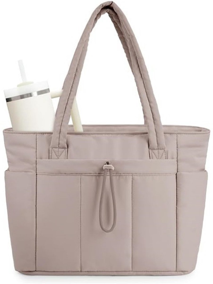 YAGXIG Dames draagtas - Grote capaciteit - Meerdere compartimenten - Laptoptas - Dameshandtas - Schoudertas - Opgevulde handtas voor werk, reizen en verpleegkundigen - Camelkleur