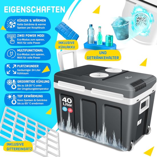 Koelbox met Wielen - Thermobox Mini Koelkast - Eten Warm Houden - Dubbele Functie - 40 Liter - Antraciet — afbeelding 2