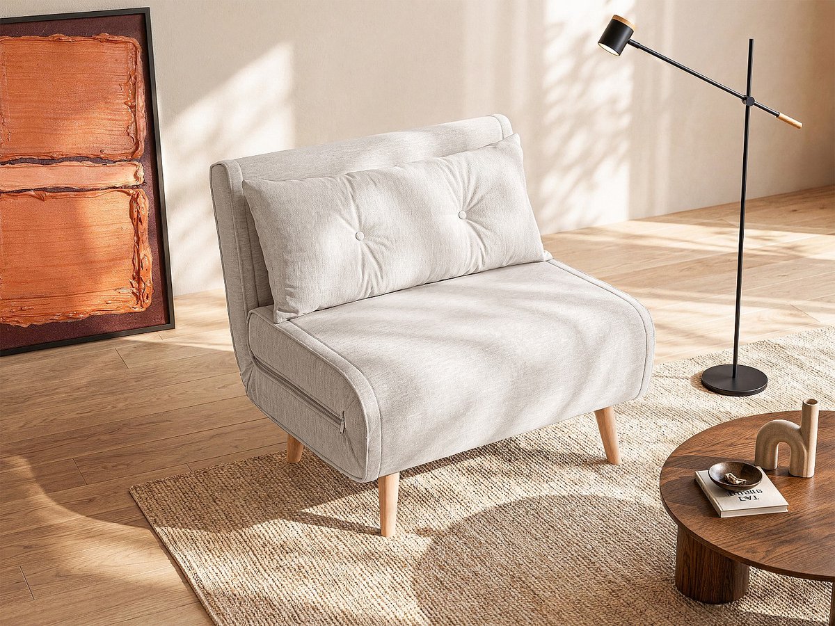 Vente-unique Uitklapbare fauteuil in beige stof VALERIO